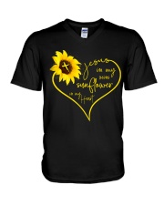 Jesus in my veins sunflower in my heart V-Neck T-Shirt tile