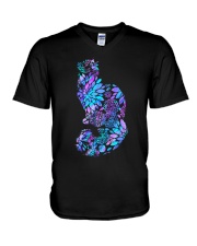 Floral Cat V-Neck T-Shirt tile