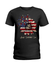 American flag sunflower Independence day Ladies T-Shirt tile