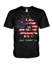American flag sunflower Independence day V-Neck T-Shirt tile