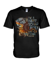 I'm a happy go lucky ray V-Neck T-Shirt tile