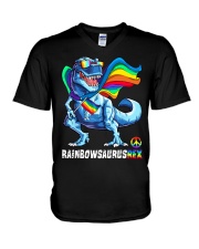 Rainbowsaurus Rex Pride day V-Neck T-Shirt tile
