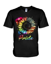 Pride Sunflower Rainbow American flag V-Neck T-Shirt tile
