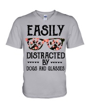 Easily Distracted By Dogs And Glasses Optometrist Shirt, Phoropter Shirt, Physician Shirt, Optician Gift Idea, Optometry, Optometrist Health Care V-Neck T-Shirt tile