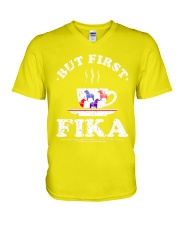BUT FIRST FIKA V-Neck T-Shirt tile