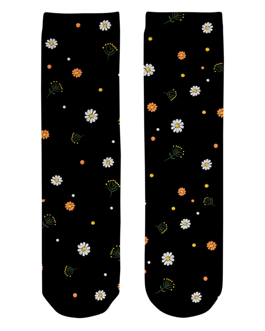 Floral Black Socks Crew Length Socks
