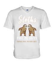 Sloths Make Me Happy V-Neck T-Shirt thumbnail