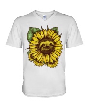 Sloth Sunflower V-Neck T-Shirt thumbnail