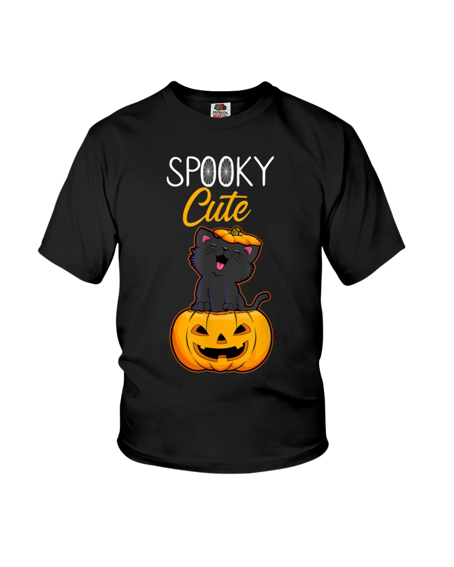 Spooky Cute Black Cat Halloween Pumpkin T-Shirt Youth T-Shirt