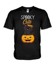 Spooky Cute Black Cat Halloween Pumpkin T-Shirt V-Neck T-Shirt thumbnail