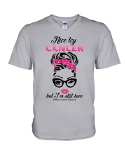 Nice try cancer V-Neck T-Shirt tile