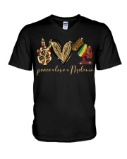 Peace Love Melanin V-Neck T-Shirt tile