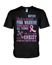 Never underestimate a warrior V-Neck T-Shirt tile