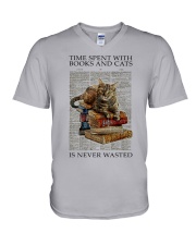 Time spent with books and cats V-Neck T-Shirt tile