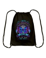 I wear teal and purple Drawstring Bag tile