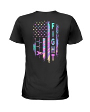 Breast cancer awareness American flag Ladies T-Shirt back