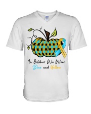 In October we wear blue and yellow V-Neck T-Shirt tile