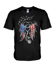 Nurse American flag V-Neck T-Shirt tile