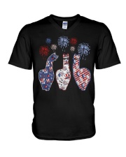 Patriotic llamas V-Neck T-Shirt tile