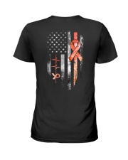 Multiple sclerosis awareness American flag Ladies T-Shirt back