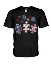 Patriotic autism awareness V-Neck T-Shirt tile