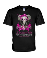 I wear pink for someone I love V-Neck T-Shirt tile