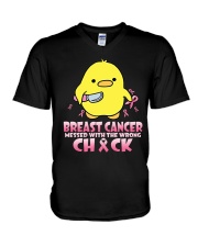Breast cancer messed with the wrong chick V-Neck T-Shirt tile