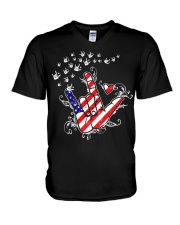 I love you hand sign American flag V-Neck T-Shirt tile