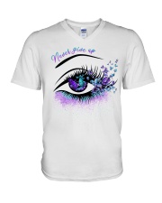 Never give up V-Neck T-Shirt tile