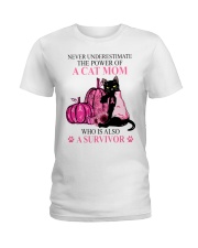 Never underestimate a cat mom Ladies T-Shirt tile