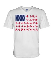 Dirt bike American flag V-Neck T-Shirt tile