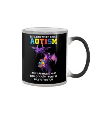 Say a bad world about autism Color Changing Mug tile