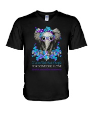 I wear teal and purple for someone I love V-Neck T-Shirt tile