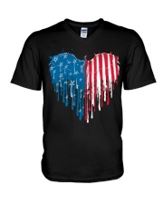 Dragon heart American flag V-Neck T-Shirt tile