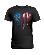 Peace heart American flag Ladies T-Shirt tile