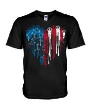 Peace heart American flag V-Neck T-Shirt tile