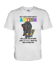 Say a bad world about autism V-Neck T-Shirt tile