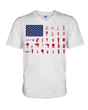 Hairdresser American flag V-Neck T-Shirt tile