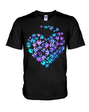 Autism heart V-Neck T-Shirt tile
