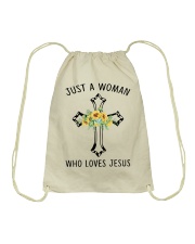 Just a woman who love Jesus Drawstring Bag tile
