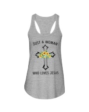 Just a woman who love Jesus Ladies Flowy Tank tile