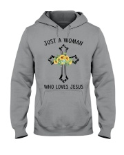 Just a woman who love Jesus Hooded Sweatshirt tile