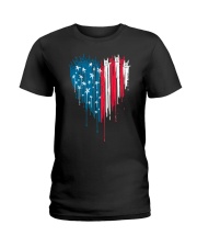 I love you heart American flag Ladies T-Shirt tile