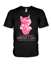 I wear pink for someone I love V-Neck T-Shirt tile