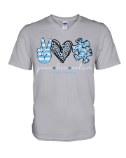 Peace love Autism V-Neck T-Shirt tile