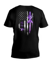 Fibromyalgia awareness American flag V-Neck T-Shirt tile