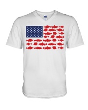 Fishing American flag V-Neck T-Shirt tile