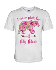 I wear pink for my mom V-Neck T-Shirt tile