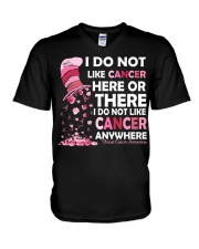I do not like cancer here or there V-Neck T-Shirt tile