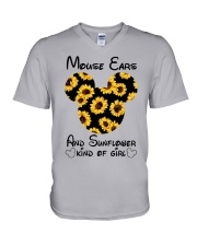Mouse ears and sunflower of girl V-Neck T-Shirt tile